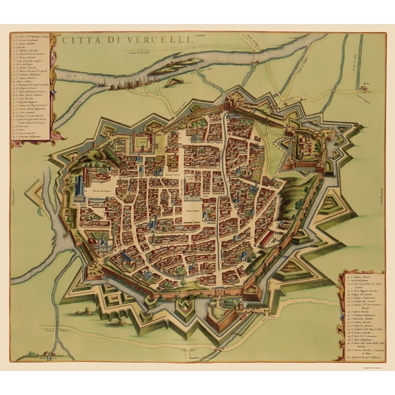 Historic Map - Vercelli Italy - Blaeu 1682 - Vintage Wall Art
