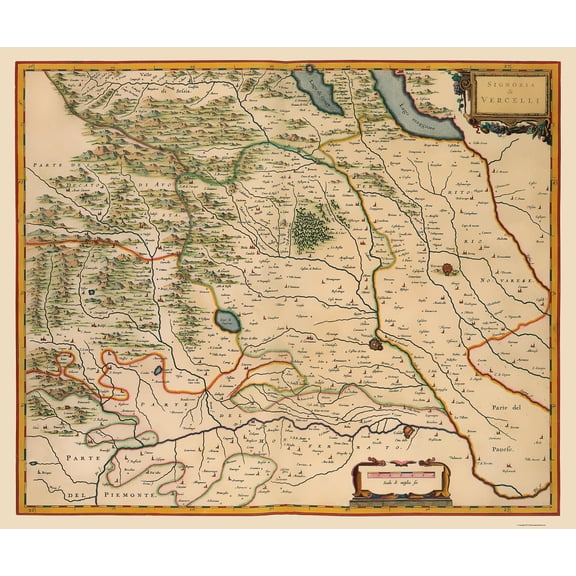 Historic Map - Vercelli Province Italy - Blaeu 1640 - 23 x 27.47 - Vintage Wall Art
