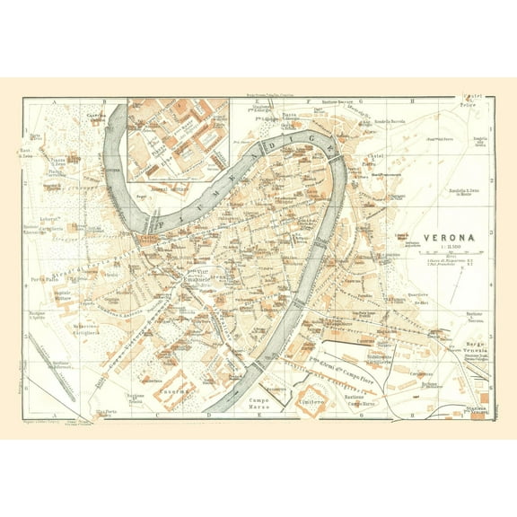Historic Map - Verona Italy - Bertarelli 1914 - 32.81 x 23 - Vintage Wall Art