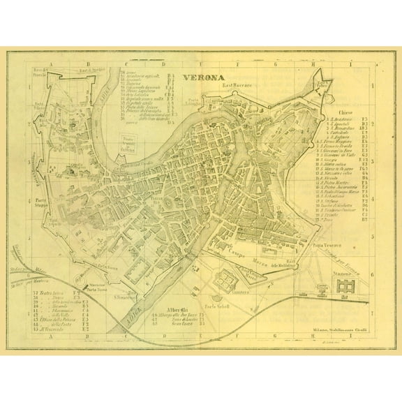 Historic Map - Verona Italy - Muggiani 1865 - Vintage Wall Art