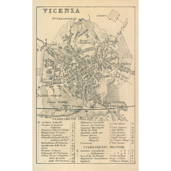 Historic Map - Vicenza Italy - Castro 1870 - Vintage Wall Art