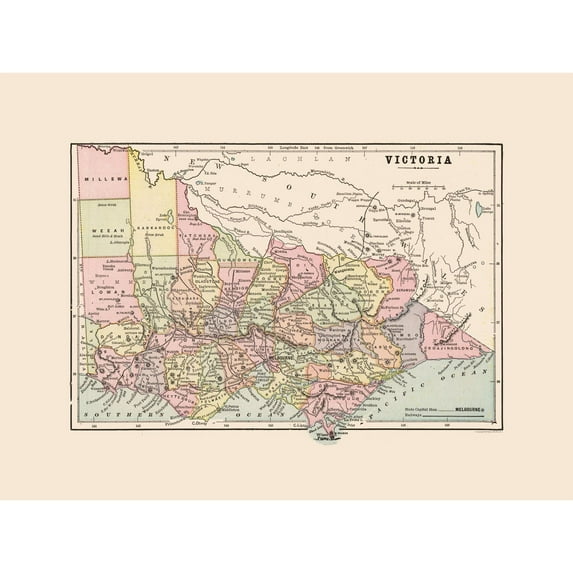 Historic Map - Victoria Australia - Cram 1892 - 30.83 x 23 - Vintage Wall Art