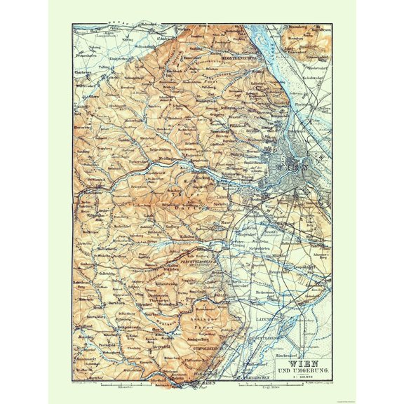 Historic Map - Vienna Austria Vicinity - Baedeker 1896 - Vintage Wall Art