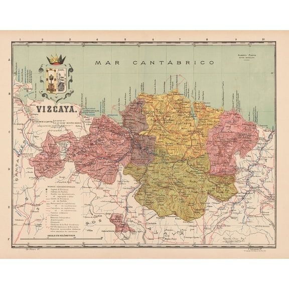 Historic Map - Vizcaya Spain - Martin 1901 - Vintage Wall Art