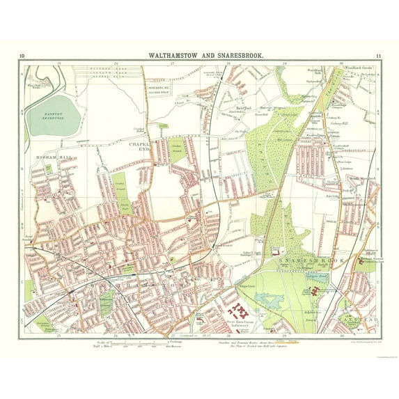 Historic Map - Walthamstow Snaresbrook London - Bartholomew 1921 - 28.81 x 23 - Vintage Wall Art