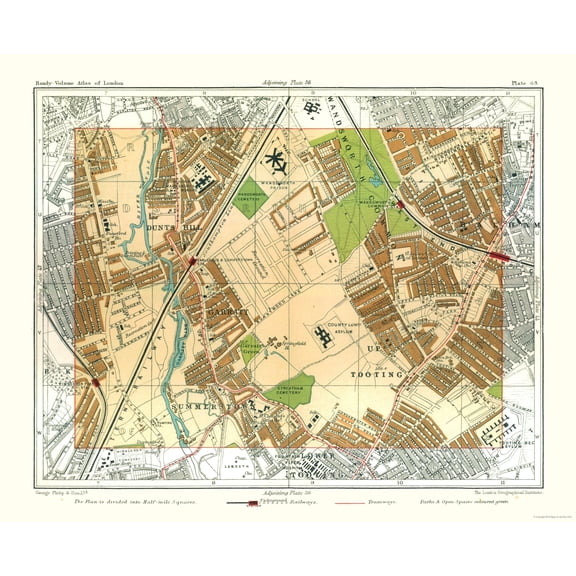 Historic Map - Wandsworth Common London England - Philip 1904 - Vintage Wall Art