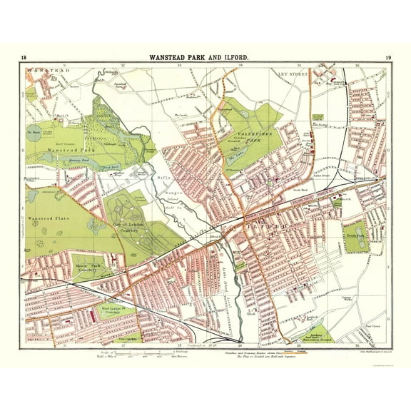 Historic Map - WanstePark Ilford London - Bartholomew 1921 - 29.02 x 23 - Vintage Wall Art