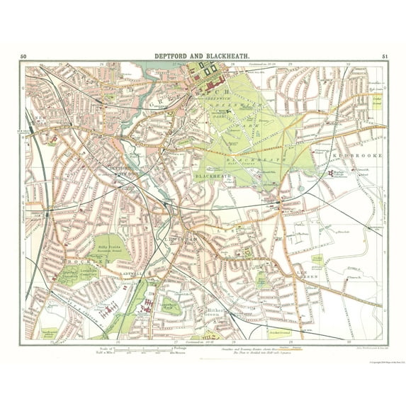 Historic Map - Deptford Blackheath London - Bartholomew 1921 - Vintage Wall Art
