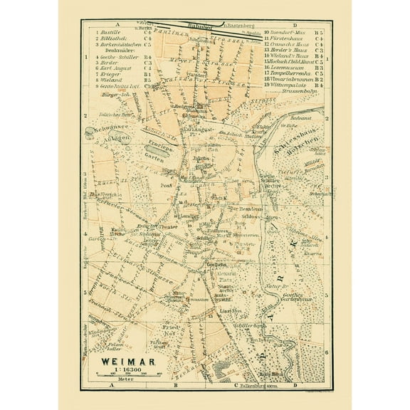 Historic Map - Weimar Germany - Baedeker 1914 - 23 x 32.12 - Vintage Wall Art