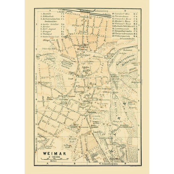 Historic Map - Weimar Germany - Baedeker 1914 - Vintage Wall Art