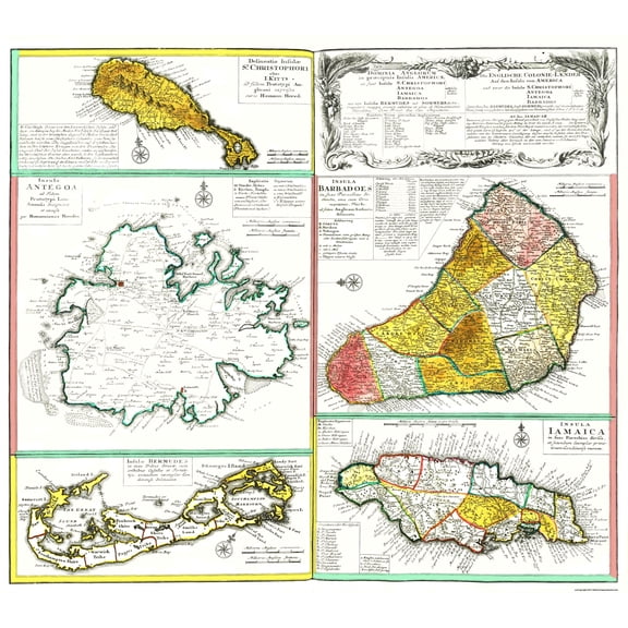Historic Map - West Indies Islands Jamaica Barbados - 1730 - 25.88 x 23 - Vintage Wall Art