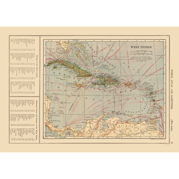 Historic Map - West Indies - Reynold 1921 - Vintage Wall Art