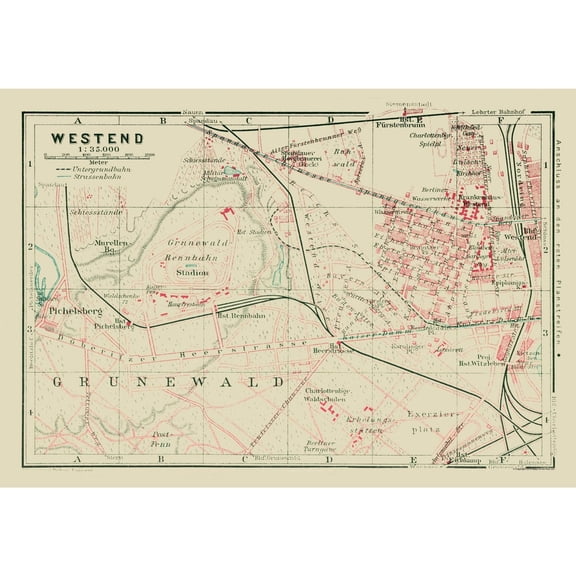 Historic Map - Westend Berlin Germany - Baedeker 1914 - 33.21 x 23 - Vintage Wall Art