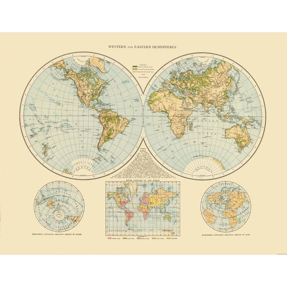 Historic Map - Western Eastern Hemispheres - Vintage Wall Art