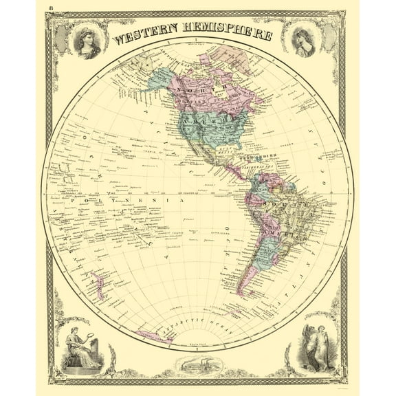 Historic Map - Western Hemisphere - Baskin 1876 - 23 x 28.10 - Vintage Wall Art