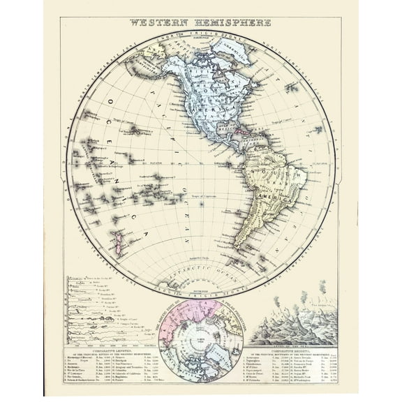 Historic Map - Western Hemisphere - Mitchell 1877 - 23 x 29.31 - Vintage Wall Art