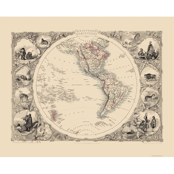 Historic Map - Western Hemisphere - Tallis 1851 - Vintage Wall Art