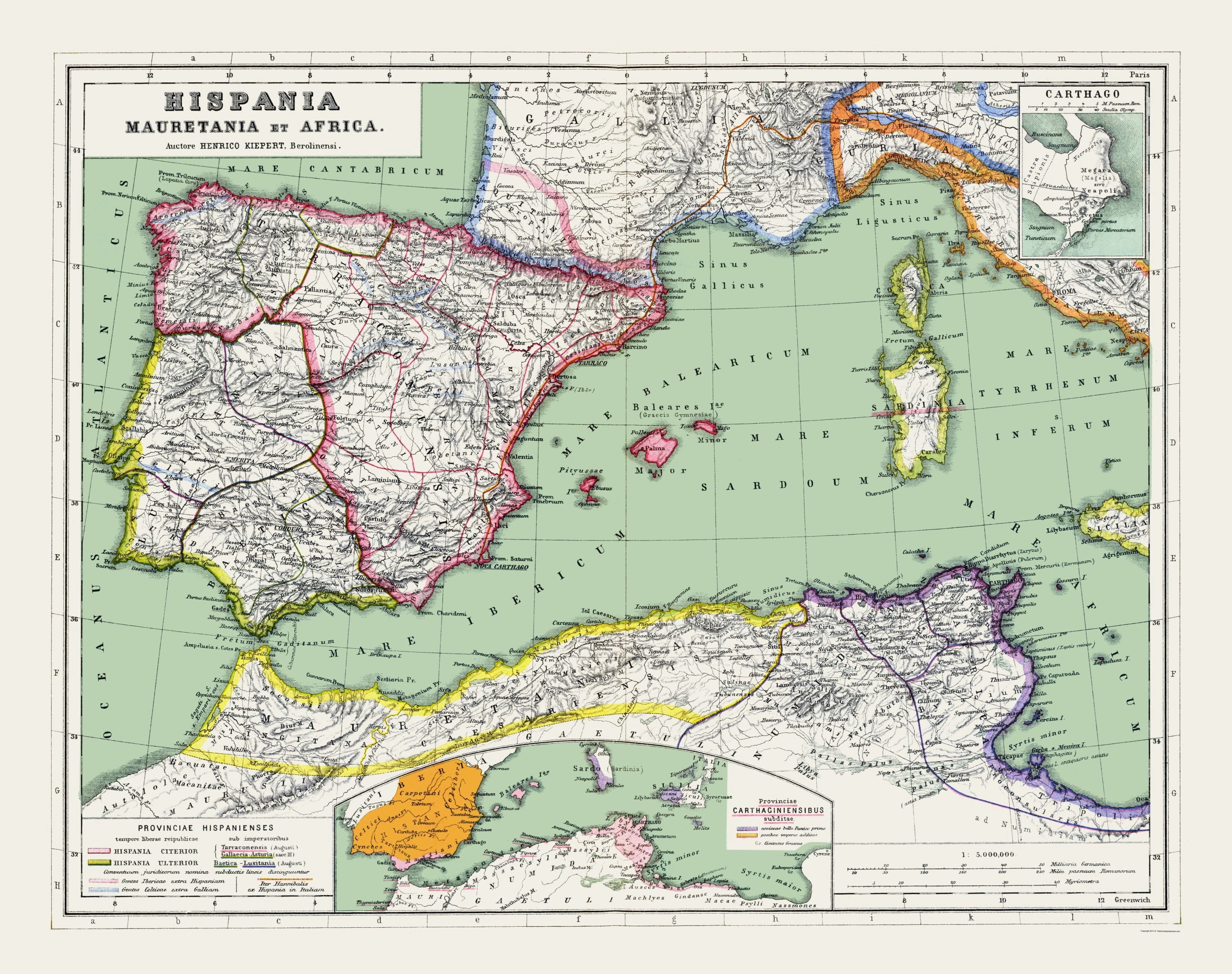 Historic Map - Western Mediterranean Region - Reimer 1903 - Vintage ...