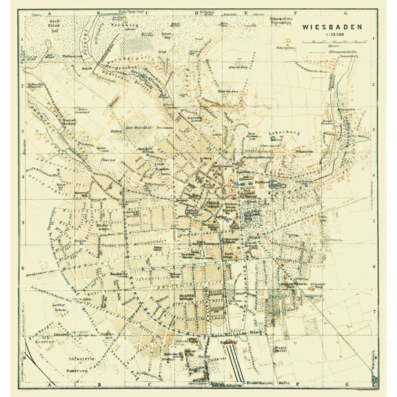 Historic Map - Wiesbaden Germany - Baedeker 1914 - Vintage Wall Art