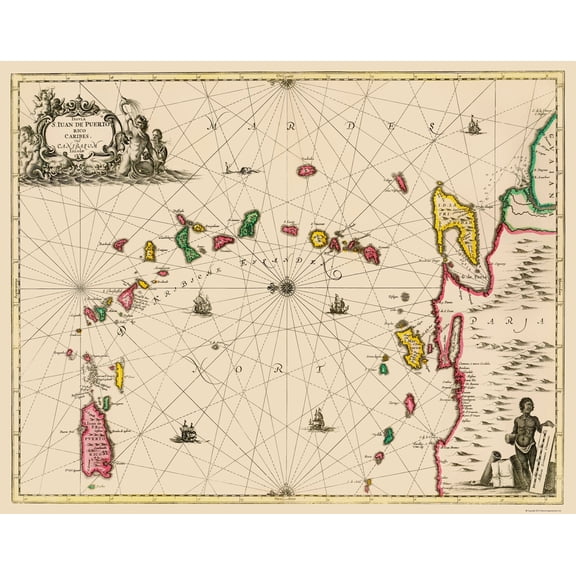 Historic Map - Windward Leeward Islands Puerto Rico - Jansson 1761