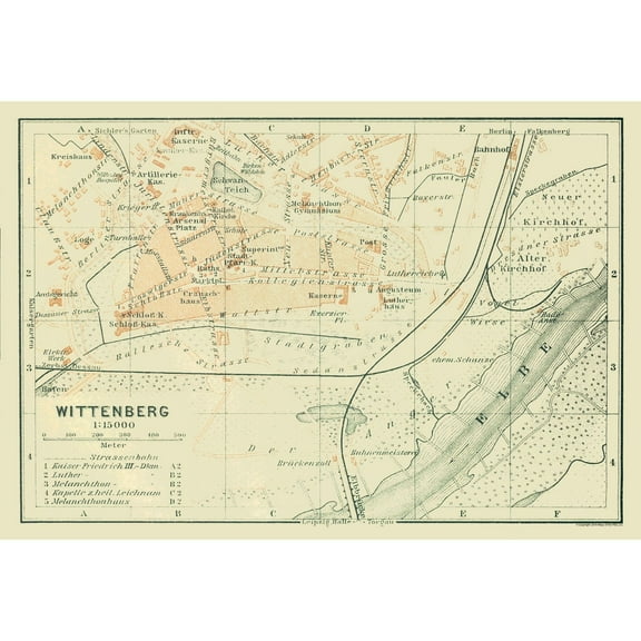 Historic Map - Wittenberg Germany - Baedeker 1914 - 33.63 x 23 - Vintage Wall Art