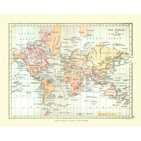 Historic Map - World 1897 - Gardiner 1902 - Vintage Wall Art
