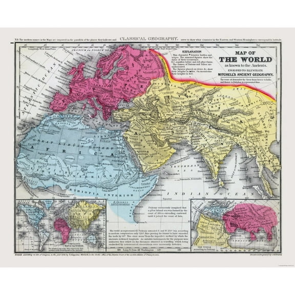 Historic Map - World Ancients - Mitchell 1844 - 28.29 x 23 - Vintage Wall Art