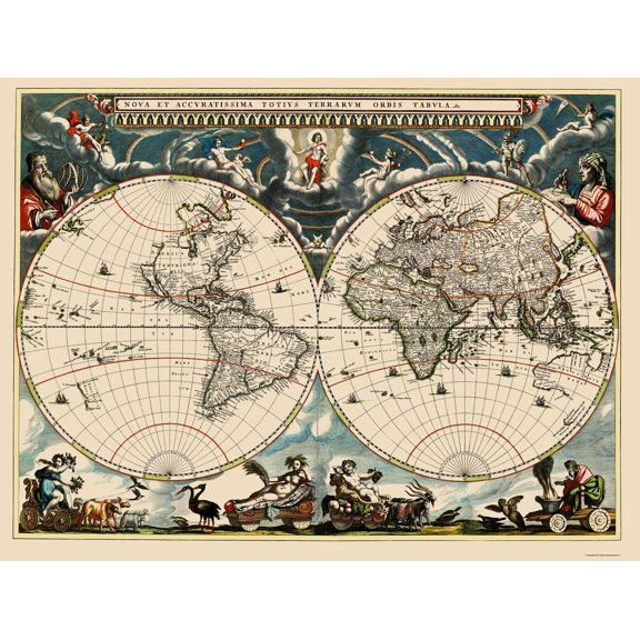 Historic Map - World - Blaeu 1662 - Vintage Wall Art