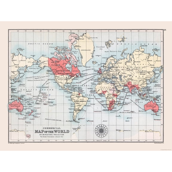 Historic Map - World Commercial Routes - Bartholomew 1892 - Vintage Wall Art