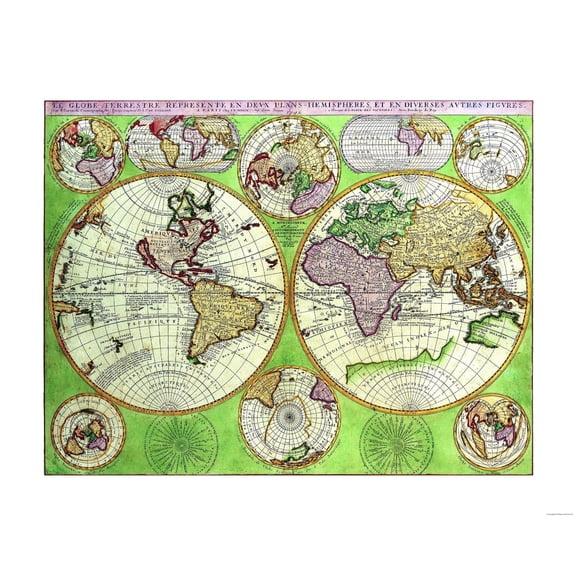 Historic Map - World Continents - Coronelli 1742 - Vintage Wall Art