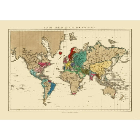 Historic Map - World Empire 1811 of Napoleon Bonaparte - Seely 1830 - 32.39 x 23 - Vintage Wall Art
