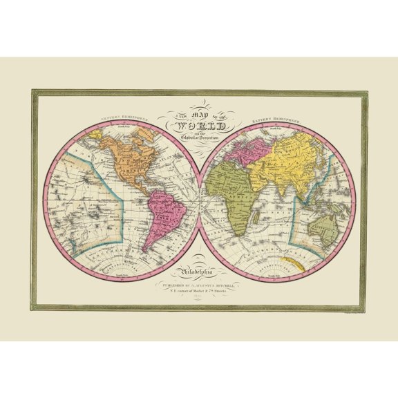 Historic Map - World Globular Projection - Mitchell 1846 - Vintage Wall Art