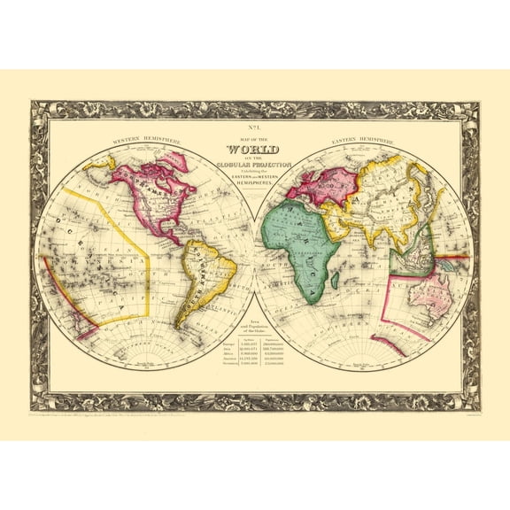 Historic Map - World Globular Projection - Mitchell 1860 - Vintage Wall Art
