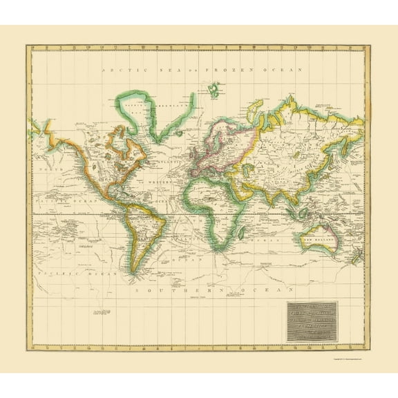 Historic Map - World Hydrographical Chart - Thomson 1814 - 23 x 26.27 - Vintage Wall Art