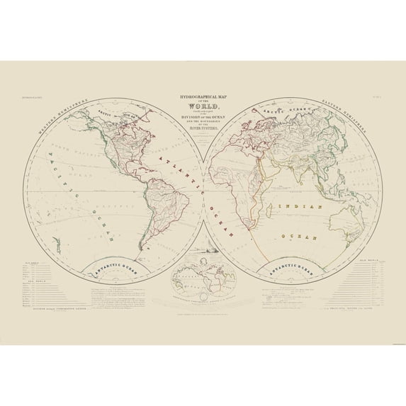 Historic Map - World Hydrographical - Petermann - Vintage Wall Art