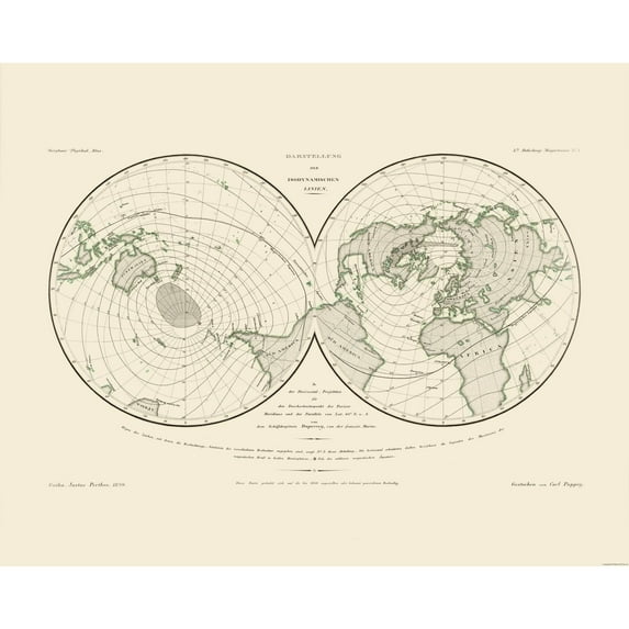 Historic Map - World Isodynamic Lines - Perthes 1839 - 28.73 x 23 - Vintage Wall Art