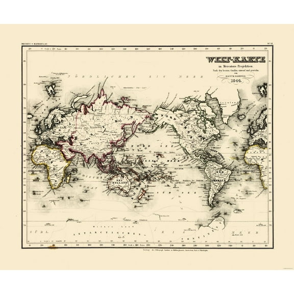 Historic Map - World - Meyer 1844 - 27.48 x 23 - Vintage Wall Art
