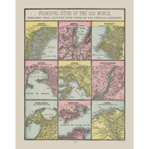 Historic Map - World Principal Cities - Cram 1892 - 23 x 29.00 - Vintage Wall Art