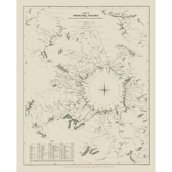 Historic Map - World Principal Rivers - Baldwin 1834 - Vintage Wall Art