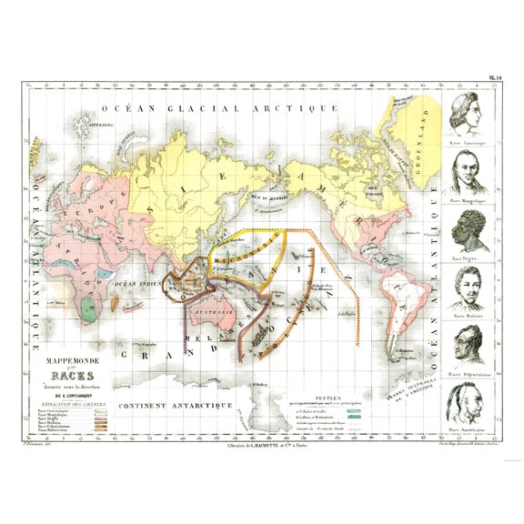 Historic Map - World Races - Cortambert 1880 - Vintage Wall Art