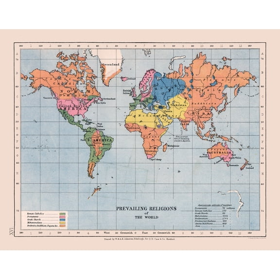 Historic Map - World Religions - Case 1878 - 29.07 x 23 - Vintage Wall Art