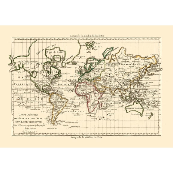 Historic Map - World - Santini 1794 - 32.54 x 23 - Vintage Wall Art