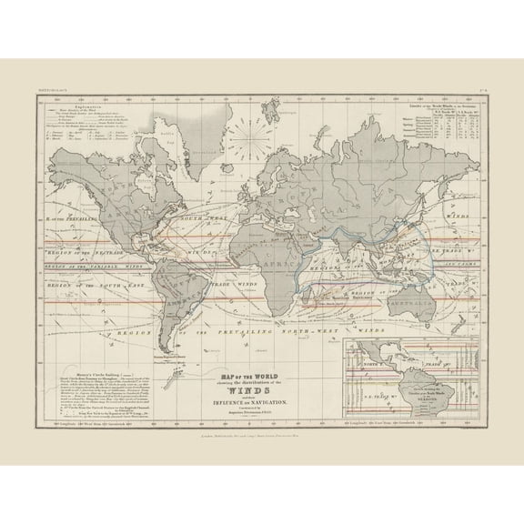 Historic Map - World Winds Navigation - Petermann - 29.60 x 23 - Vintage Wall Art