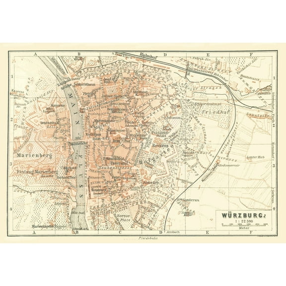 Historic Map - Wurzburg Germany - Baedeker 1896 - 32.81 x 23 - Vintage Wall Art