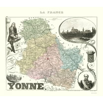 Historic Map - Yonne Department France - Migeon 1869 - 23 x 26.49 - Vintage Wall Art