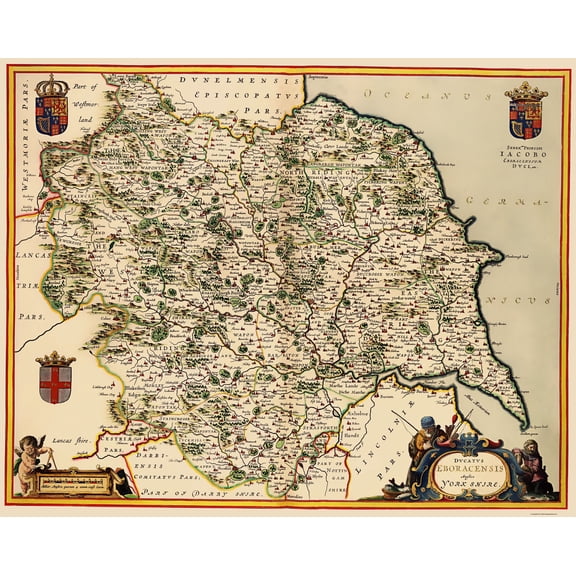Historic Map - Yorkshire County England - Jansson 1645 - Vintage Wall Art