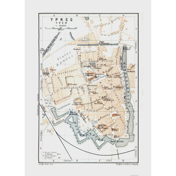 Historic Map - Ypres Belgium - Baedeker 1910 - 23 x 31.99 - Vintage Wall Art