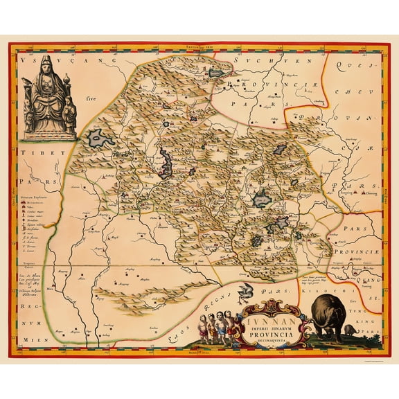 Historic Map - Yunnan China Province - Blaeu 1655 - 23 x 27.83 - Vintage Wall Art