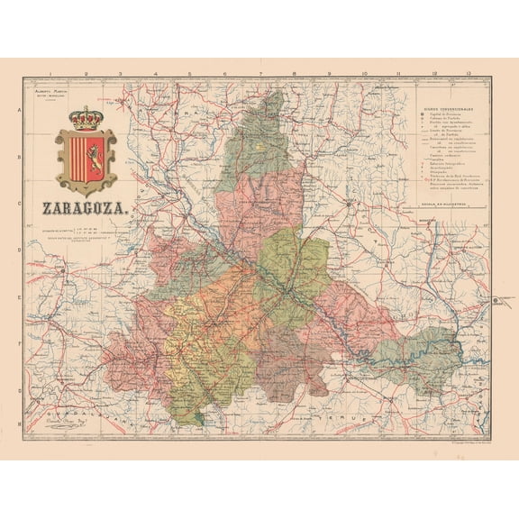 Historic Map - Zaragoza Spain - Martin 1911 - 29.58 x 23 - Vintage Wall Art