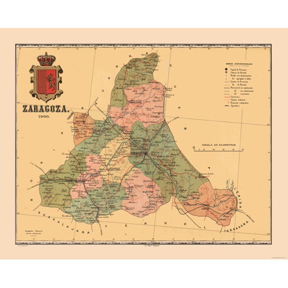 Historic Map - Zaragoza Spain - Martine 1904 - Vintage Wall Art